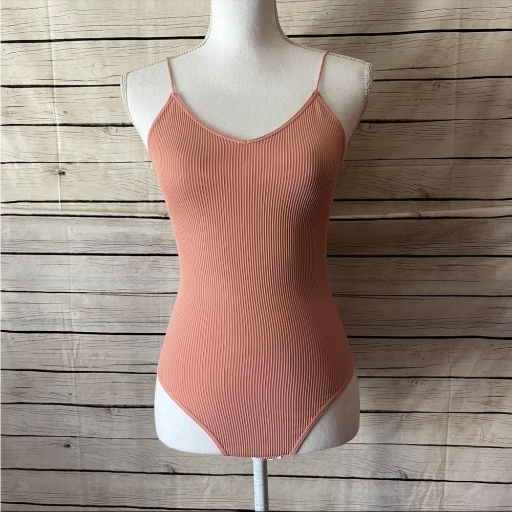 Colsie Ribbed Bodysuit with Spaghetti Straps - Coral